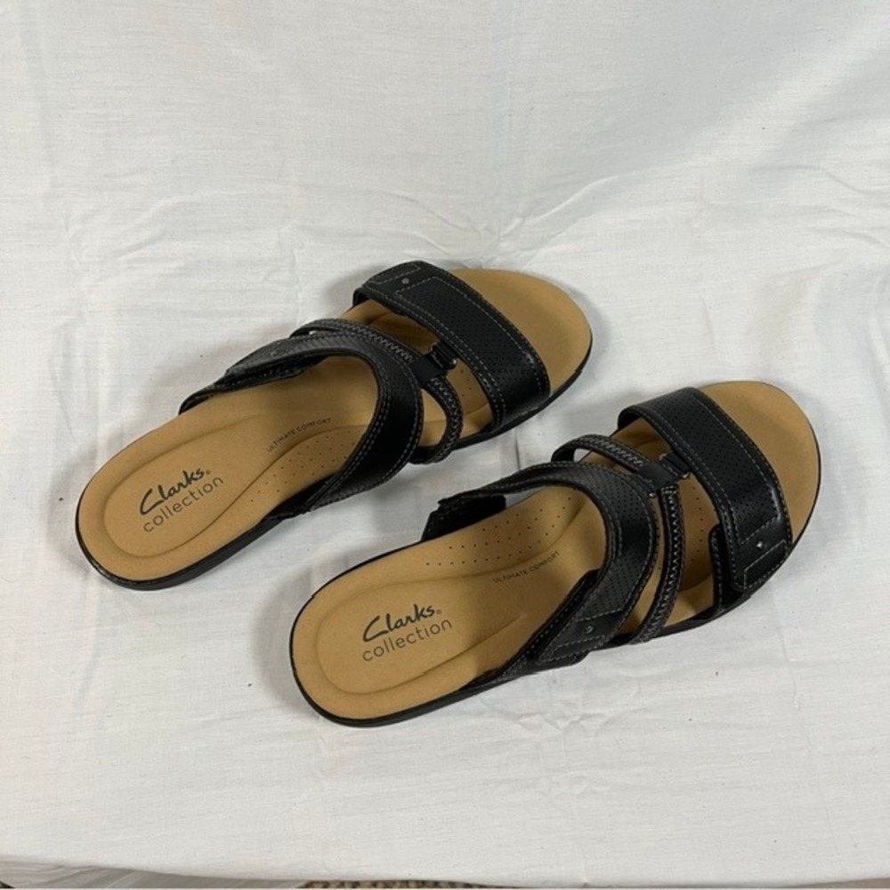 Clarks Leisa Ale Ave Sandals Women's 9.5‎ M Black Leather Slides NWB Comfort